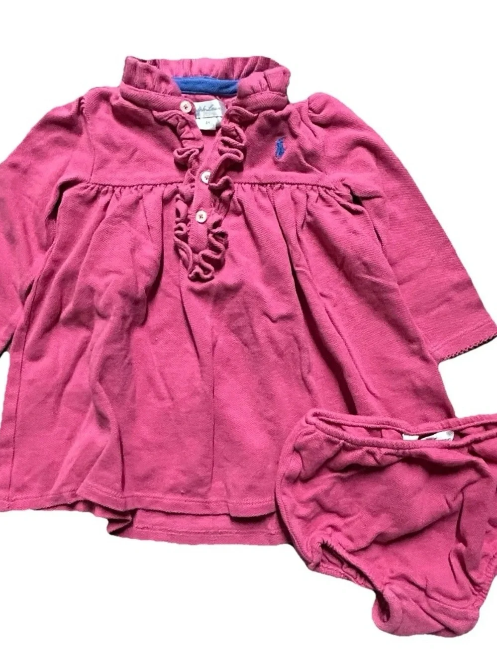 Baby Girl Pink Ralph Lauren Long Sleeve Dress Diaper Cover Size 6 Months